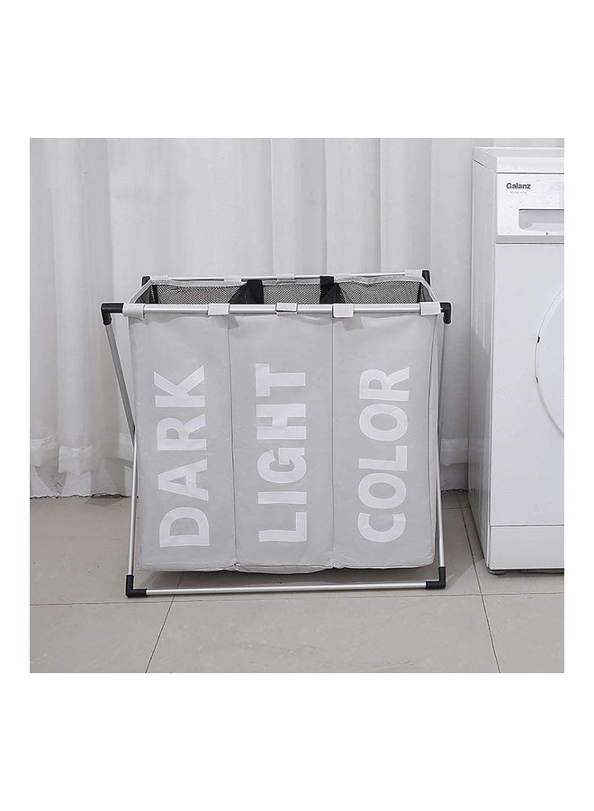 3-Section Laundry Basket With Aluminum Frame Grey 64 x 38 x 58cm