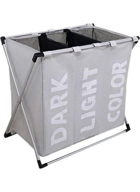 3-Section Laundry Basket With Aluminum Frame Grey 64 x 38 x 58cm