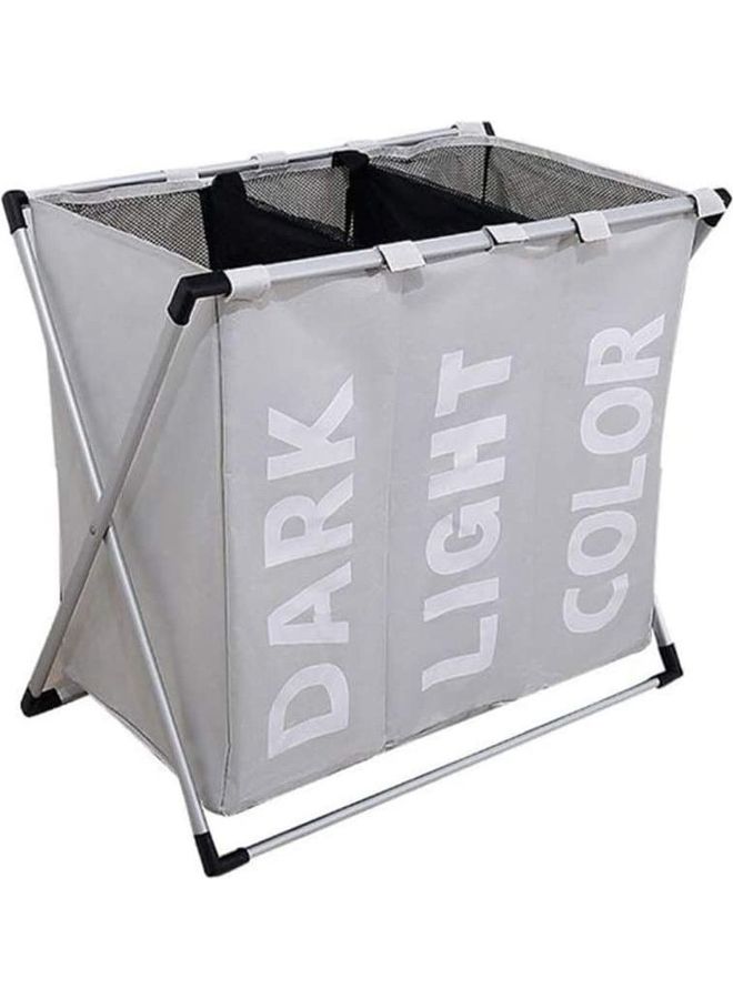 3-Section Laundry Basket With Aluminum Frame Grey 64 x 38 x 58cm