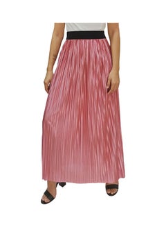 Elastic Waist Pleated Detail Maxi Skirt Pink