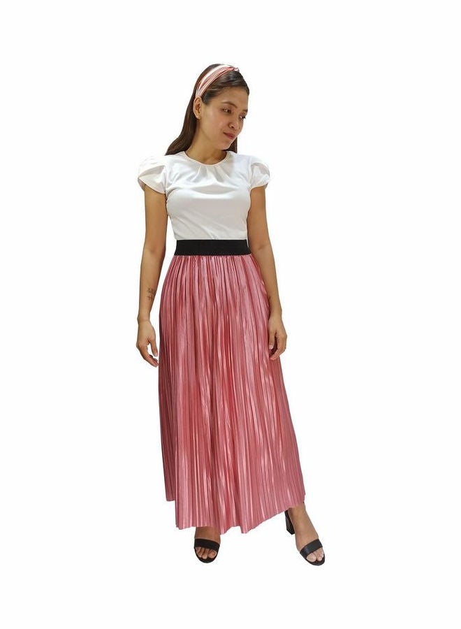Fabienne - Elastic Waist Pleated Detail Maxi Skirt Pink - Image 1