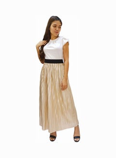 Elastic Waist Pleated Maxi Skirt Beige