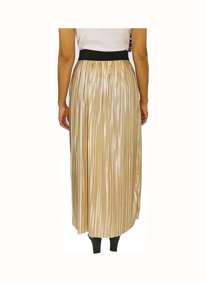Fabienne - Elastic Waist Pleated Maxi Skirt Beige - Image 1
