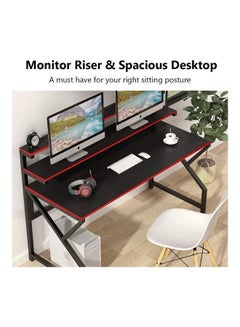 VORDERN Computer Desk With Monitor Stand Black  - Image 5