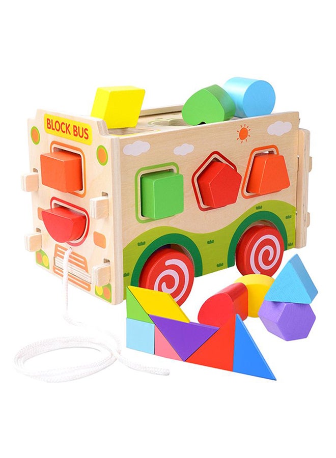 Gamenote Wooden Colorful Shape Sorter Bus With Tangram Classic 3D Push Pull Truck Toy Play Set For Kids  - Image 1