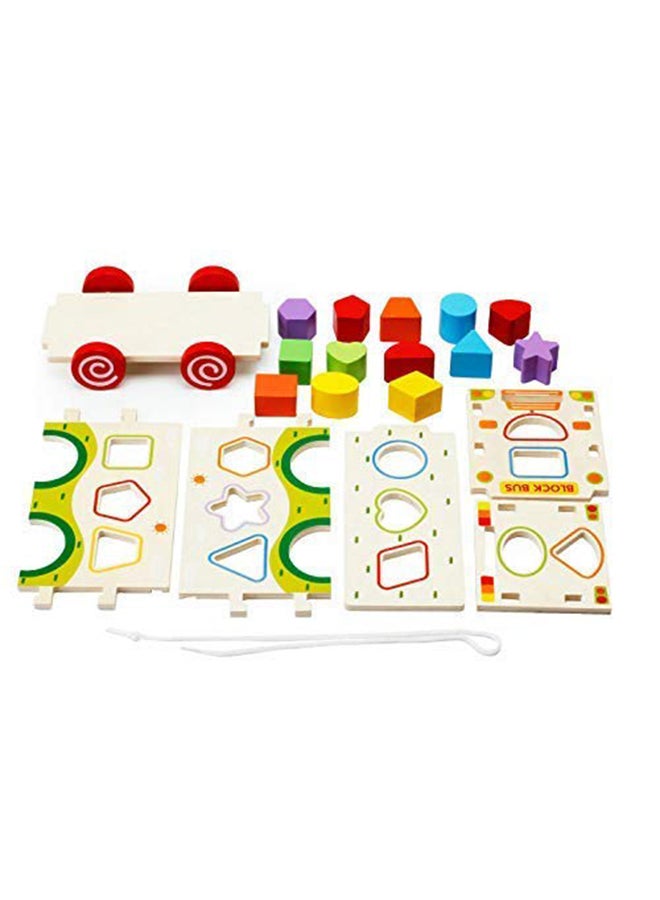Gamenote Wooden Colorful Shape Sorter Bus With Tangram Classic 3D Push Pull Truck Toy Play Set For Kids  - Image 4