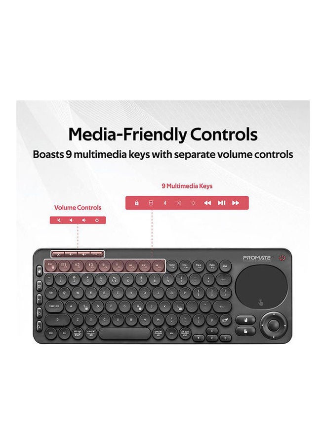 PROMATE - Dual Mode Portable Wireless Multimedia Keyboard with Touchpad Black - Image 1