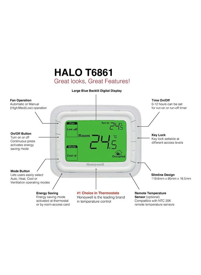 Honeywell - T6861 Horizontal Digital Thermostat - Image 1