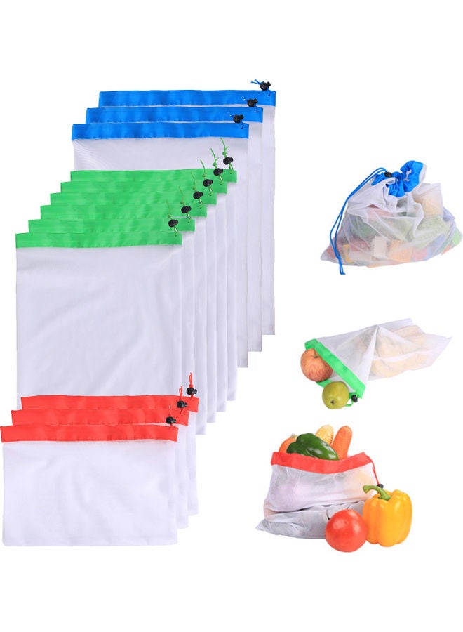 12-Piece Grocery Bag Set White/Red/Blue Large Bag(17x12), Medium Bag(12x14), Small Bag(12x8)inch  - Image 4