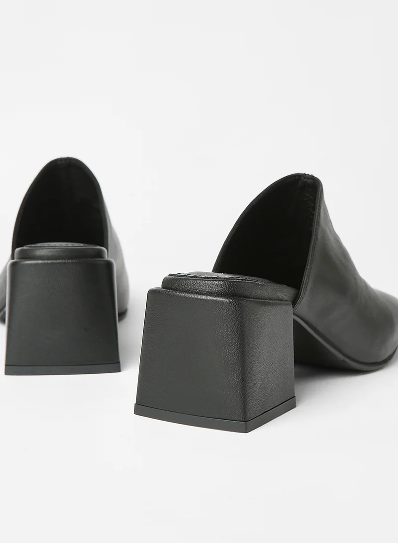 SELECTED FEMME Block Heel Leather Mules Black