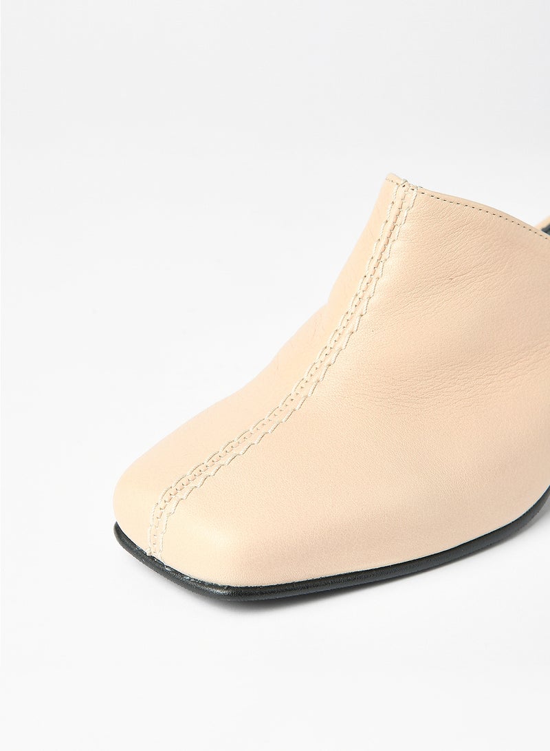 SELECTED FEMME - Block Heel Leather Mules Nude - Image 1