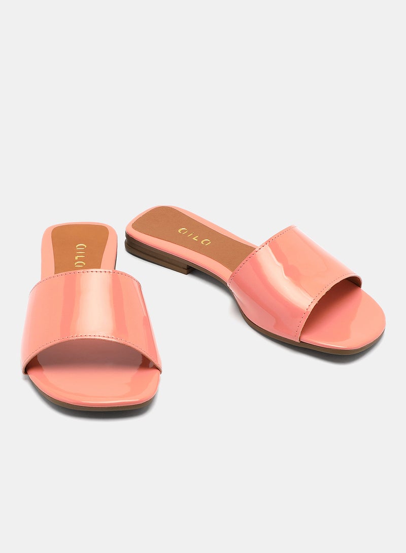Aila - Casual Plain Flat Sandals Peach - Image 1