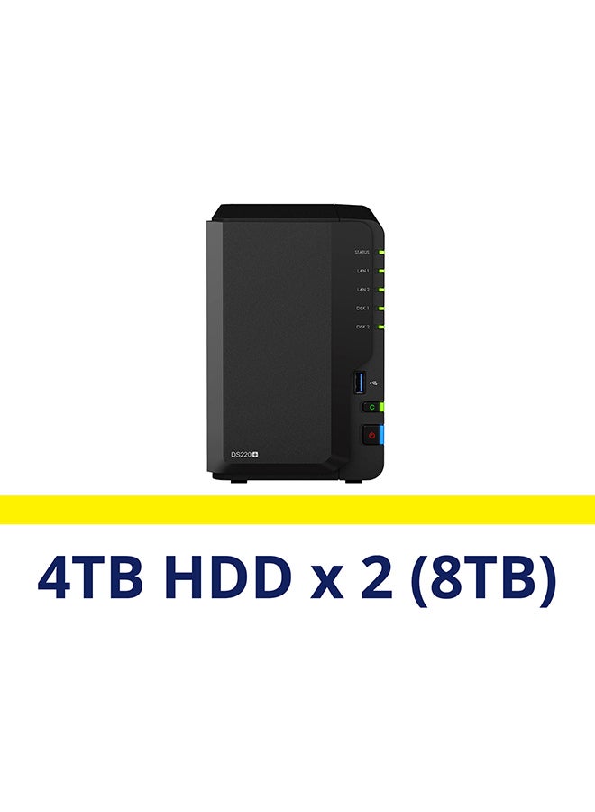 Synology 2 Bay NAS DiskStation DS220+ 8TB (2 Pre-Installed Hard Drives) Black  - Image 1