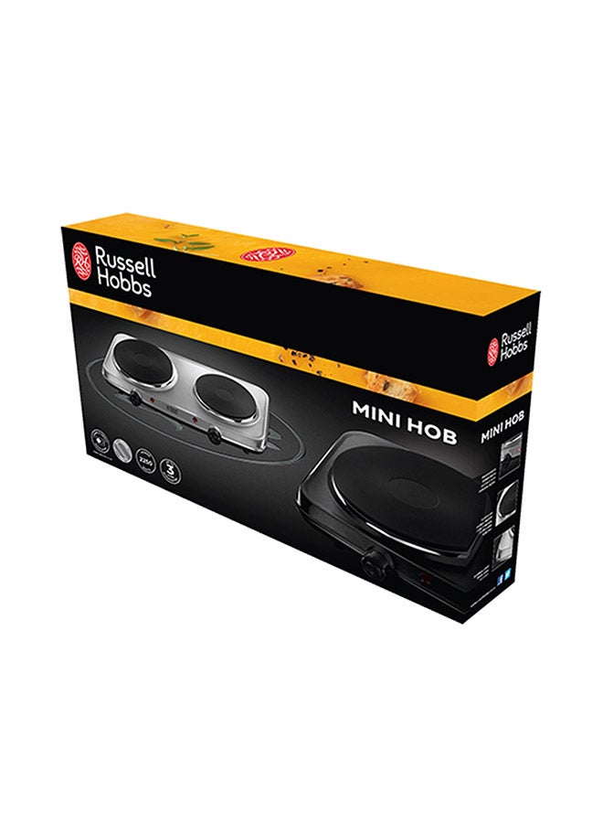 Russell Hobbs Stainless Steel 2-Plate Electric Mini Hob, 1900 - 2250W Large & 750W Small Hot Plate, Variable Rotary Heat Controls, Neon Power Indicators, Non-Slip Feet 2250 W 15199 Silver - Image 2