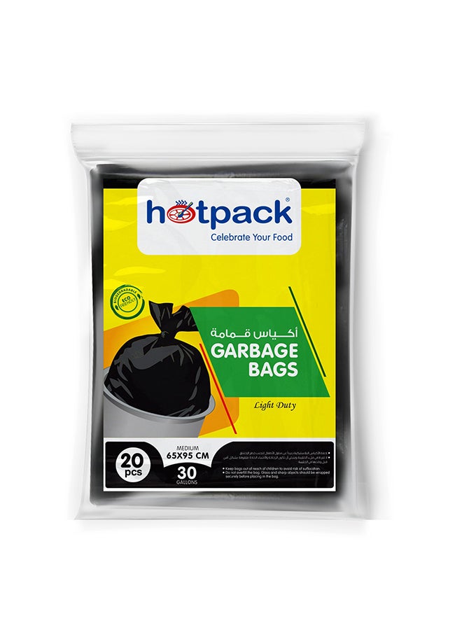 Hotpack - 20-Piece Garbage Bags 30 Gallon Black 65x95cm - Image 1