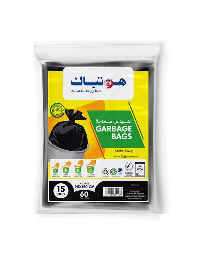 Hotpack - 15-Piece Garbage Bags 60 Gallon Black 95x120cm - Image 1