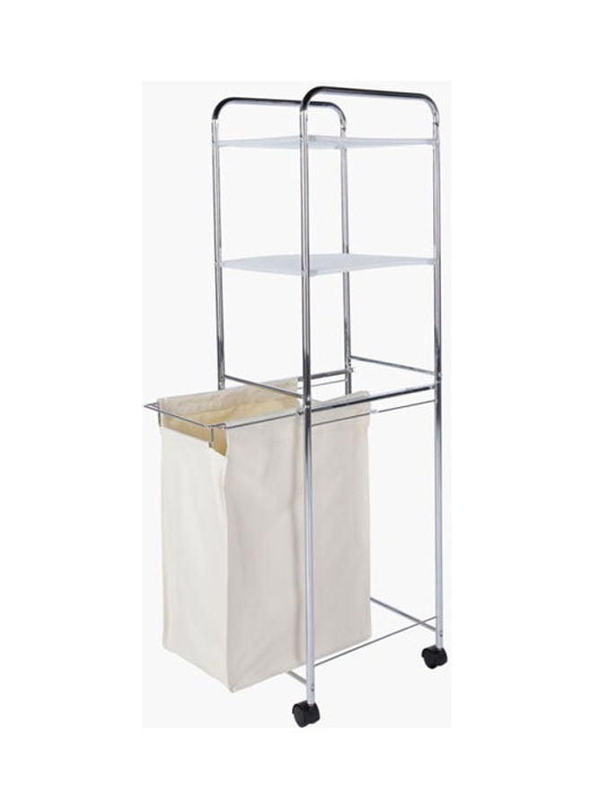 Home Center Two Shelves Laundry Basket White-Silver 127X38.5X31.5cm - Image 2