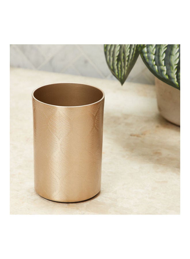 Textured Toothbrush Holder With Leaf Motifs Gold-tone 11X7X7cm - v1627893789/N49681660A_1