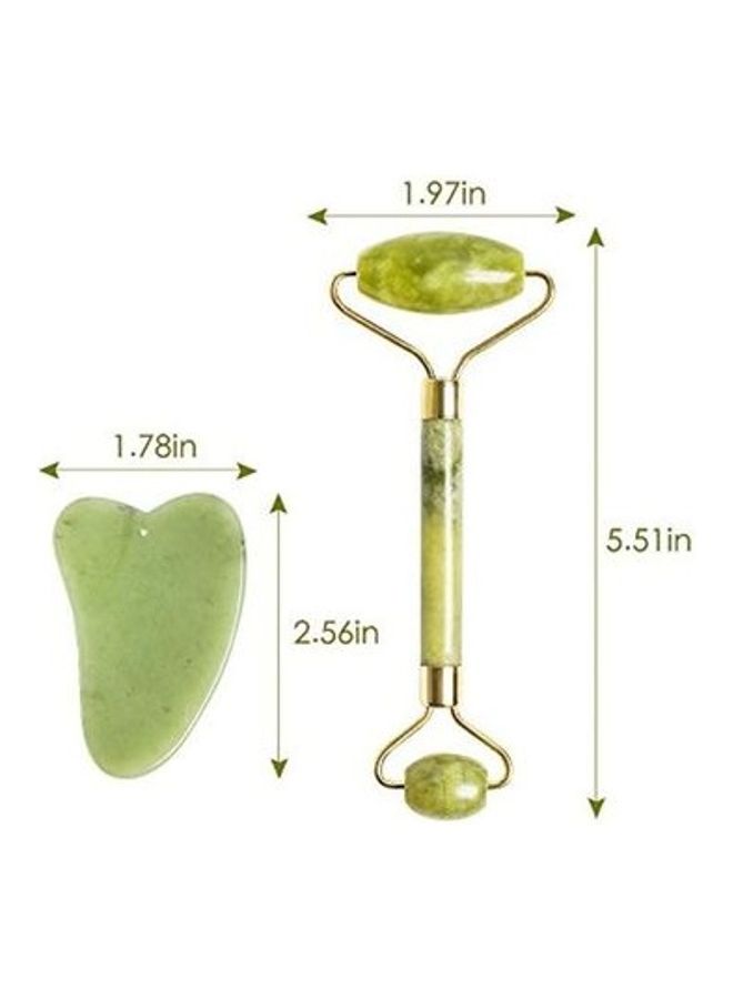 بورتوني طقم بكرة دوارة من حجر اليشم مع مكشطة جوا شا مكوّن من قطعتين. أخضر/ذهبي - Image 2