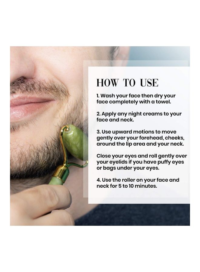 بورتوني طقم بكرة دوّارة من حجر اليشم مع أداة تدليك الوجه جوا شا. أخضر/ذهبي - Image 3