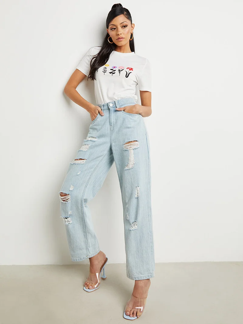 Closet By Styli Floral Print Casual T-Shirt White