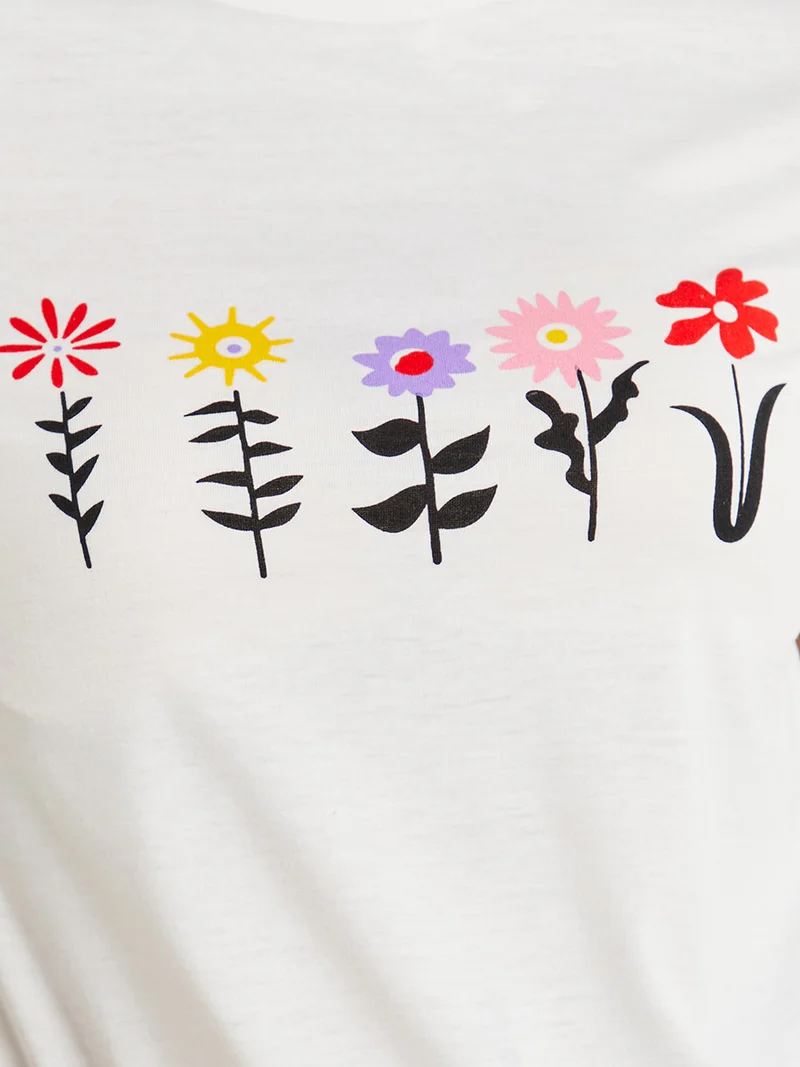 Closet By Styli Floral Print Casual T-Shirt White