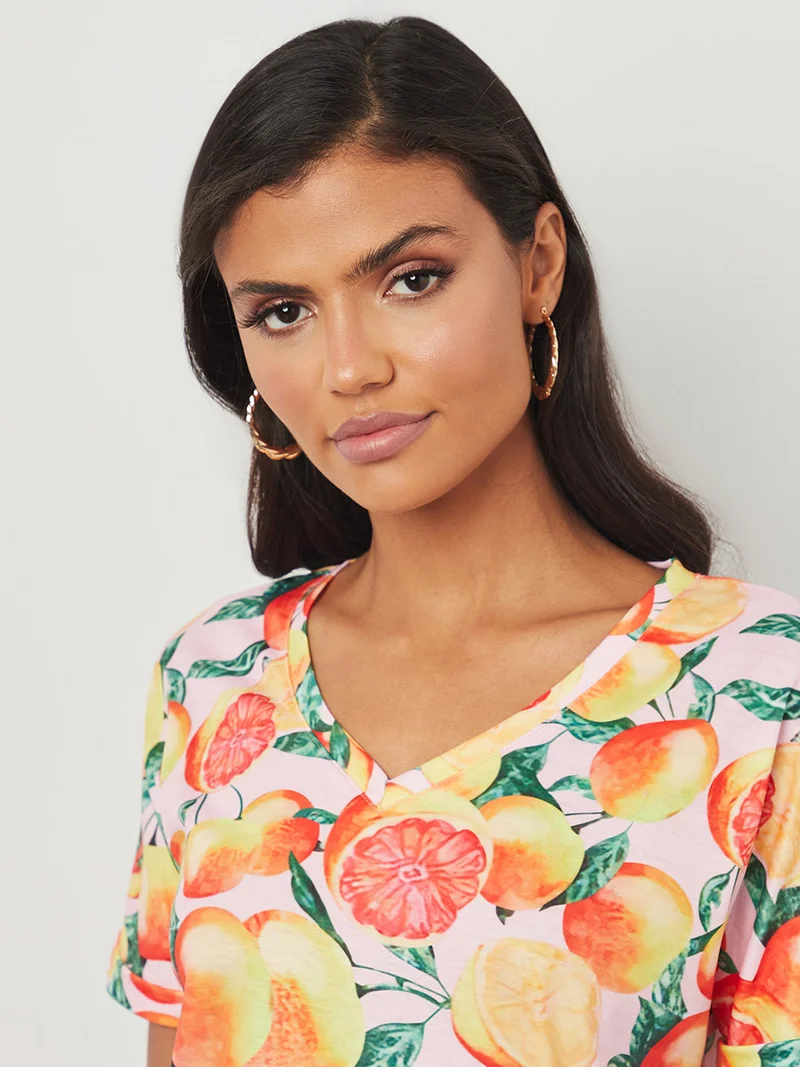 Closet By Styli Fruit Aop V Neck T-Shirt Multicolour
