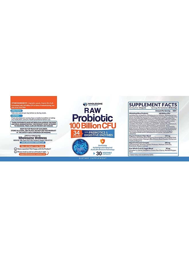 Wholesome Wellness Raw Probiotic 100 Billion CFU Capsules  - Image 2