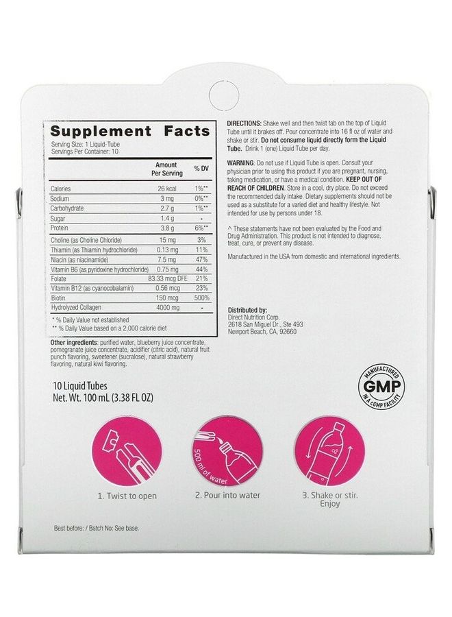 vplab Pack of 10 - Ultra Women's Beauty Collagen Liquid Tubes (Tropical Fruits, Strawberry & Kiwi)  - Image 2