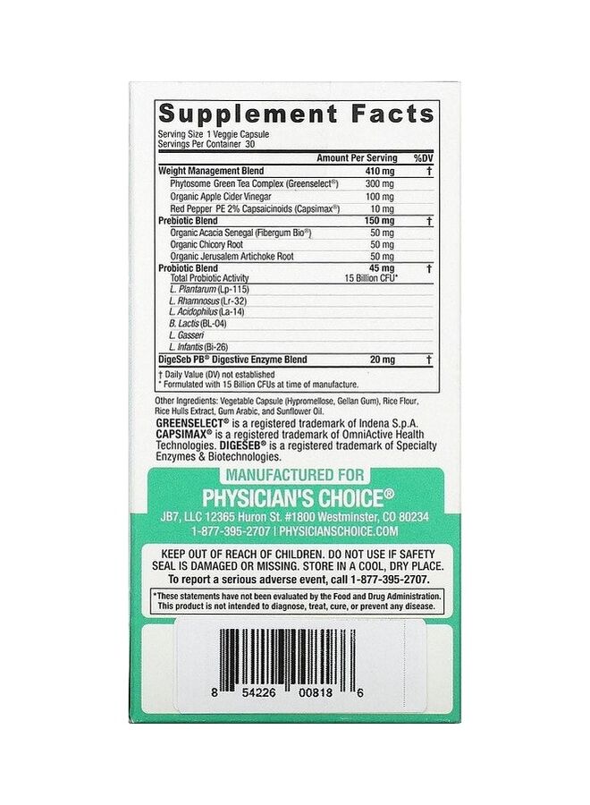 Physician's CHOICE Thin 30 Probiotic Capsules  - Image 2