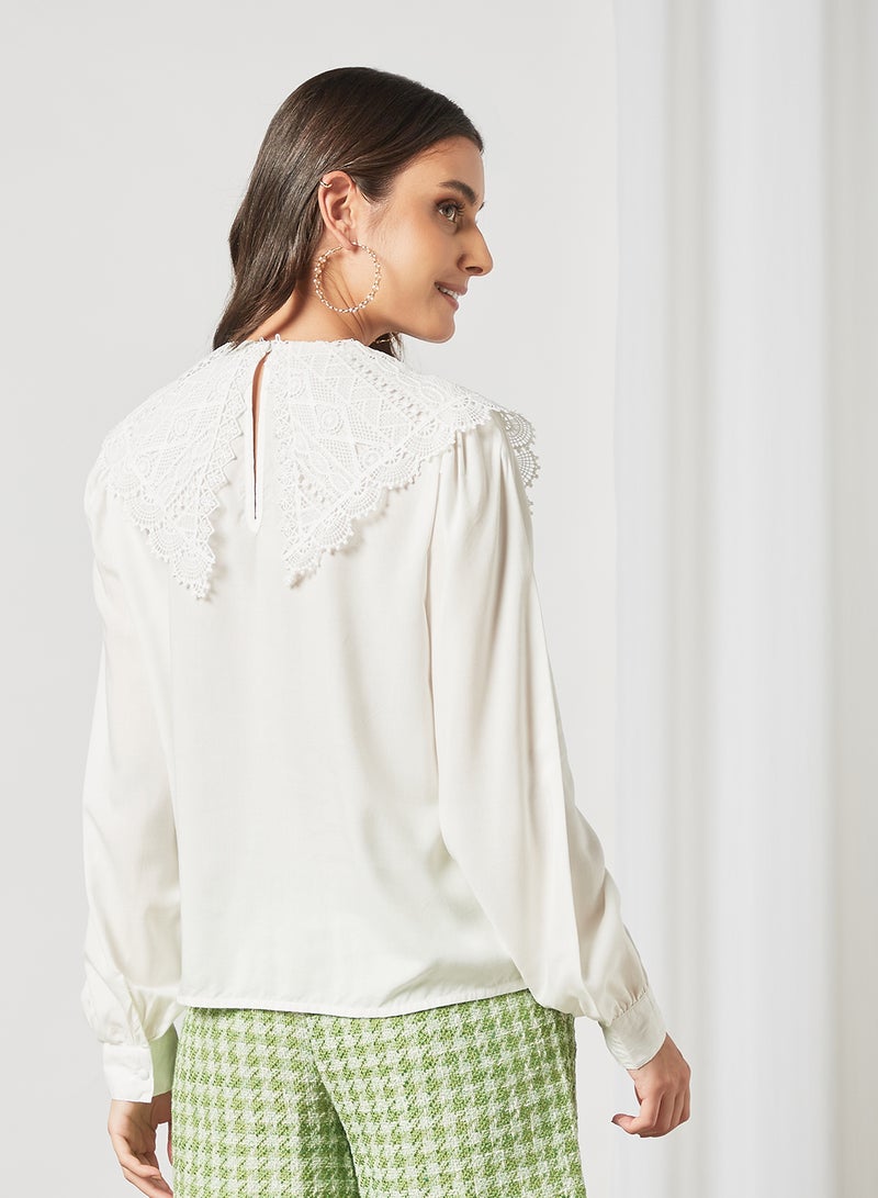 Jacqueline de Yong - Lace Collar Top White - Image 1