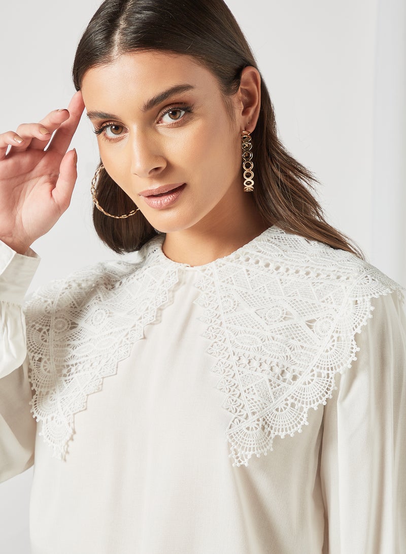 Jacqueline de Yong - Lace Collar Top White - Image 1