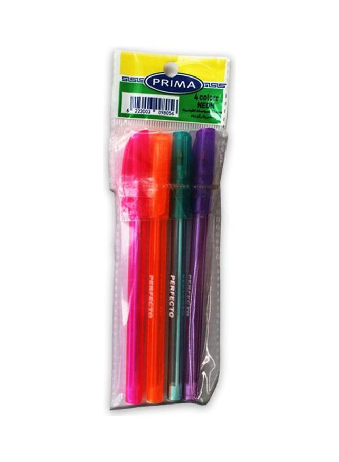 طقم 4 قلم جاف بريما فلاش فسفورى متعدد الألوان