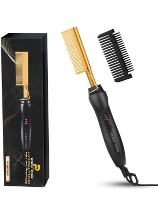 Multifunctional Copper Electric Heating Hair Straightener Brush Black/Golden - v1627963858/N49634987A_1