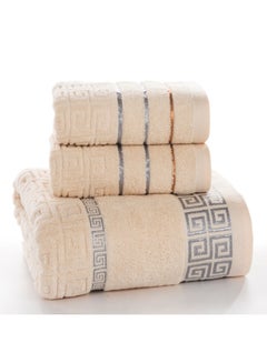 3-Piece Plaid Cotton Bath Towel Beige 30 X 20 X 10cm - v1627963873/N49635403A_1