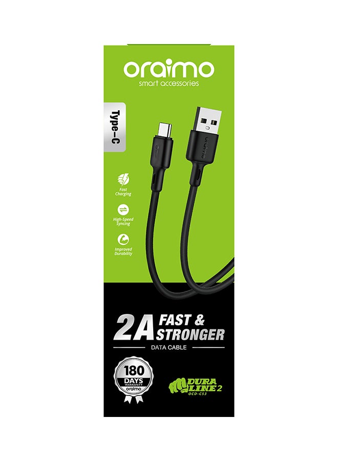 Oraimo Duraline 2 Mobile Phone USB Cables,5V 2A Cable Fast Charging USB to Type-C Cable ,1Mtr Long Cable,High Durability And Widely Compatible Cables Black - Image 2