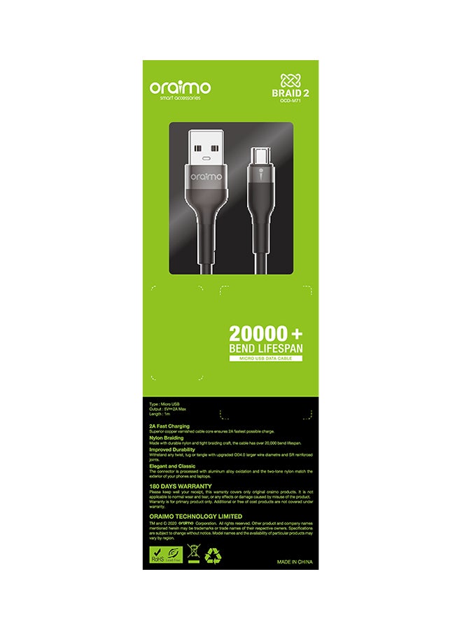 Oraimo Braid 2 Micro-USB Charging and Data Cable Black - Image 3