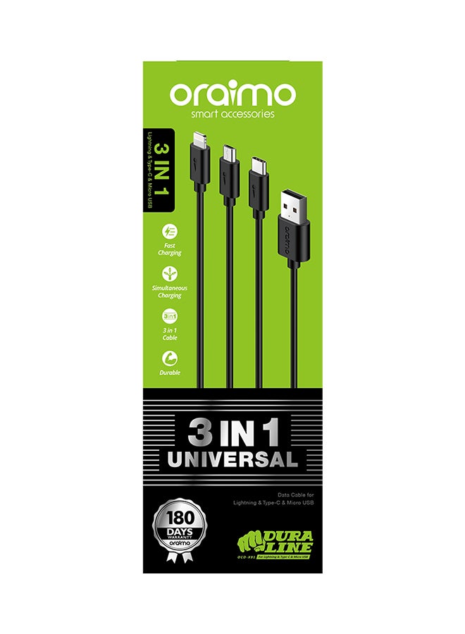Oraimo Dura Line 3 in 1 Universal Cable Black - Image 2