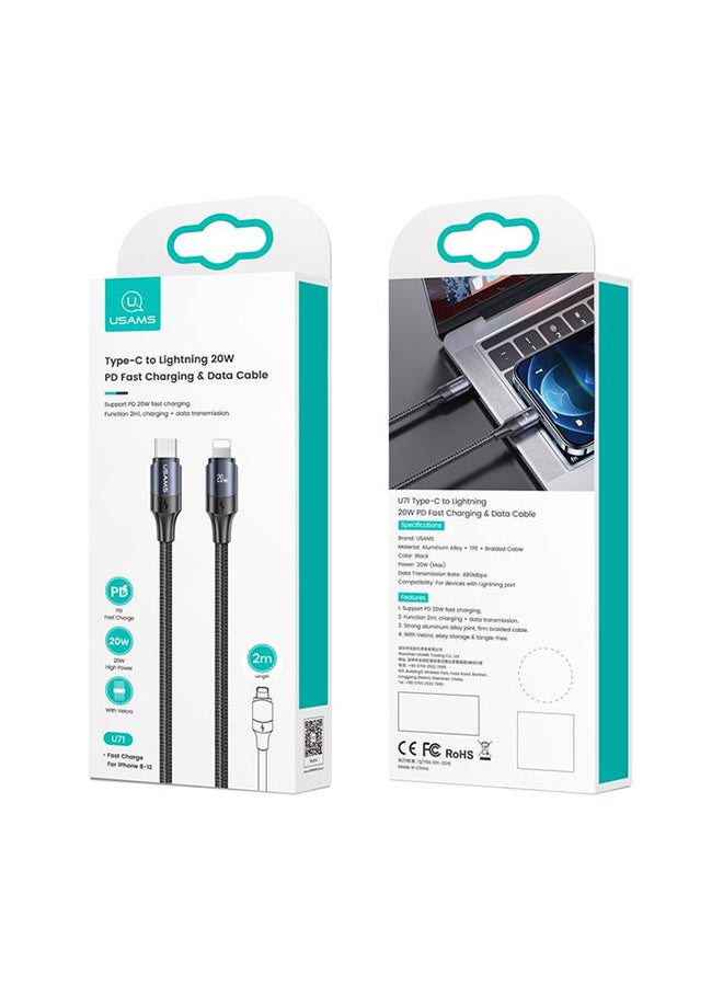 أوسامس كابل شحن سريع ومزامنة بيانات بمنفذ Type C بقدرة 20 وات بتقنية PD وبطول مترين أسود - Image 2