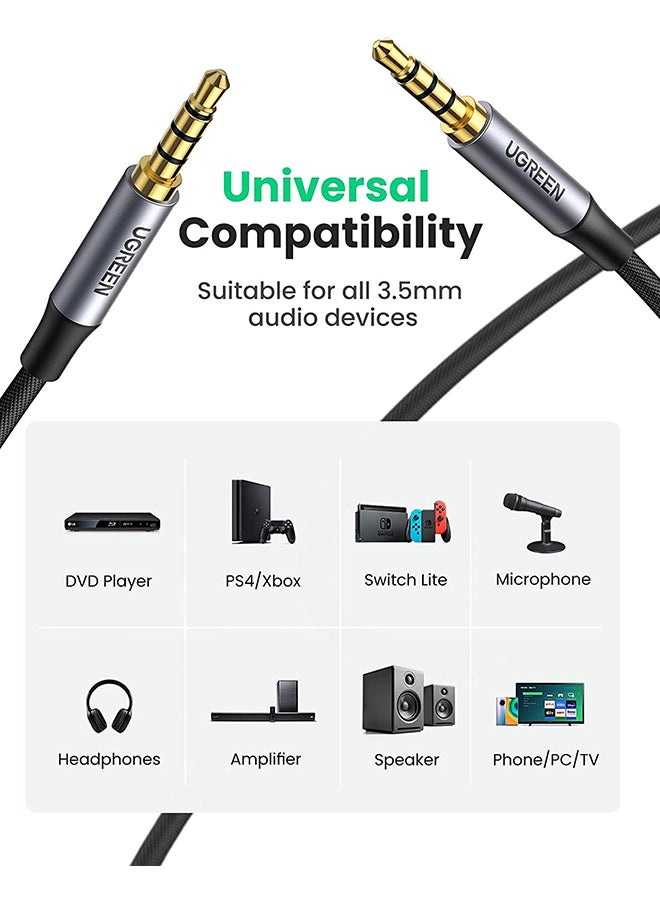 Ugreen - 3.5mm 4-Pole Flexible Braided Male to Male Audio Cable Designed for Mic and Alu Case Compatible for Mic, PS4, Xbox, Switch, Phone, Tablet, Car Stereo, MP3 Player, and More Black - Image 1