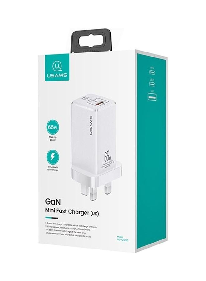 Usams 2 Type-C And 1 USB Ports Mini Fast Charger White  - Image 3