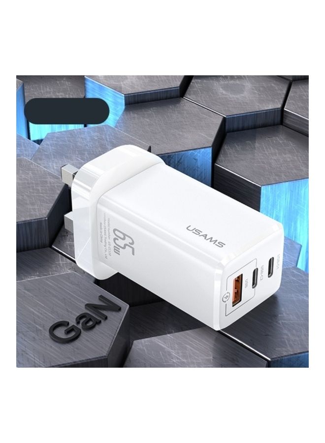 Usams 2 Type-C And 1 USB Ports Mini Fast Charger White  - Image 5