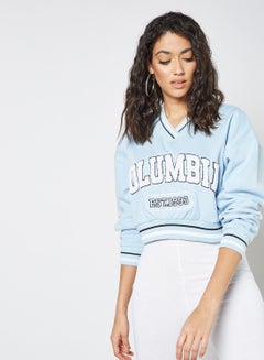 Sivvi x GenM Columbia Cropped Varsity Sweatshirt Blue  - Image 1