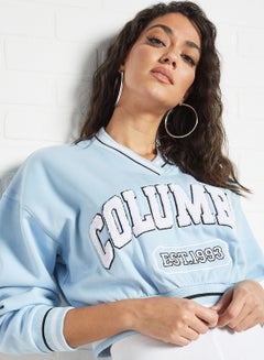 Sivvi x GenM Columbia Cropped Varsity Sweatshirt Blue  - Image 3