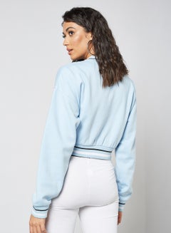 Sivvi x GenM Columbia Cropped Varsity Sweatshirt Blue  - Image 4