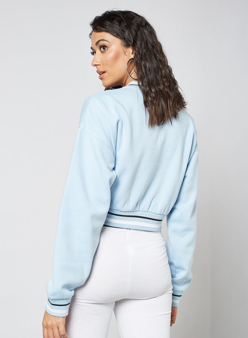 Sivvi x GenM Columbia Cropped Varsity Sweatshirt Blue - Image 4