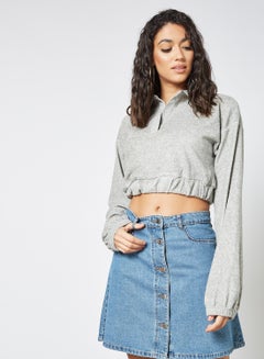Collared Crop Sweatshirt Grey