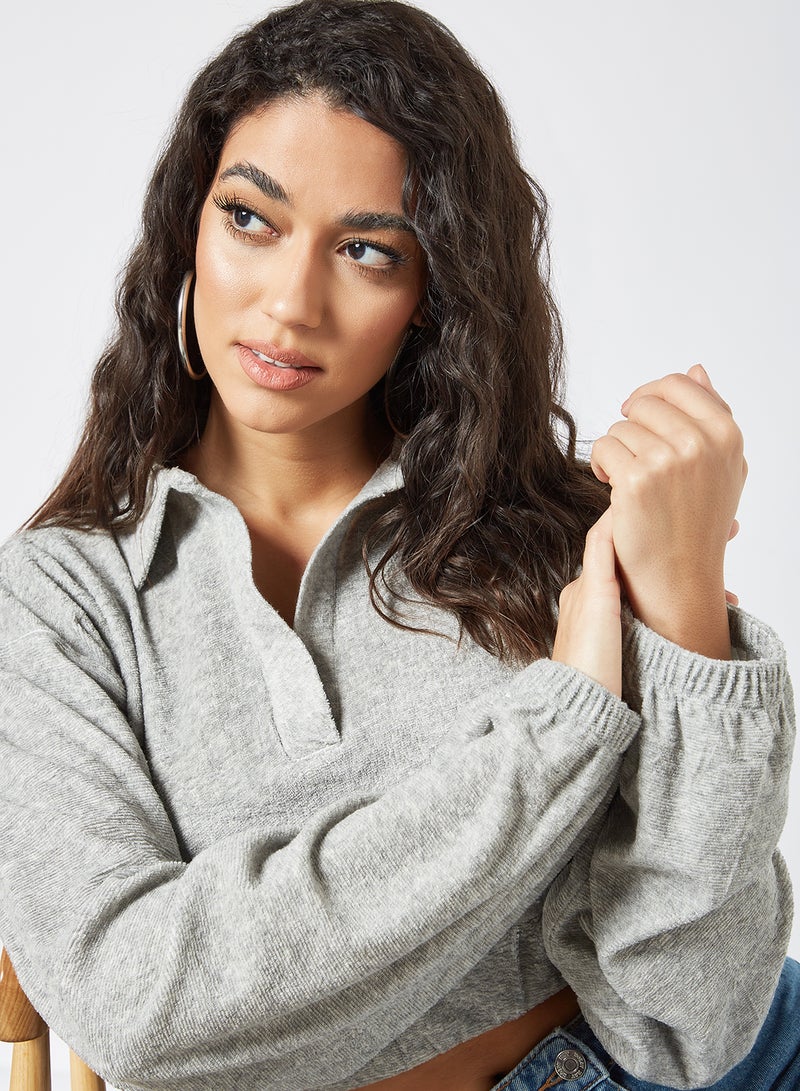 Sivvi x GenM - Collared Crop Sweatshirt Grey - Image 1