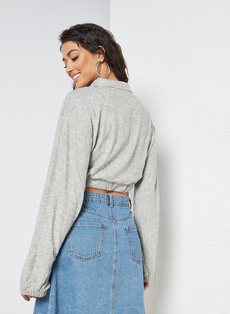 Sivvi x GenM - Collared Crop Sweatshirt Grey - Image 1