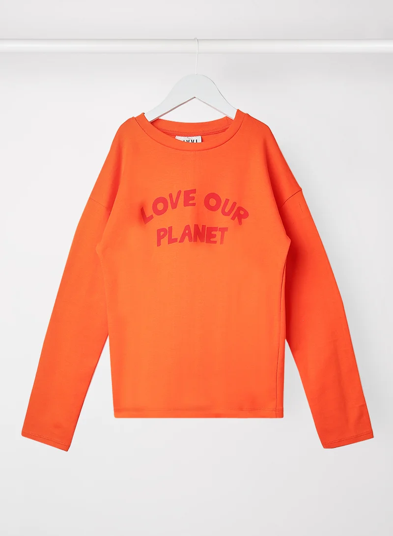 Sivvi x Aya+Zayn Kids/Teen Slogan Print Pullover Orange